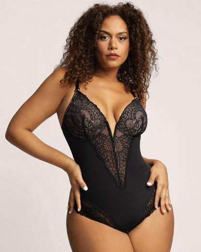 Shapewear Firm Control Smoothing Full Lace Thong Bodysuit - Sculpté