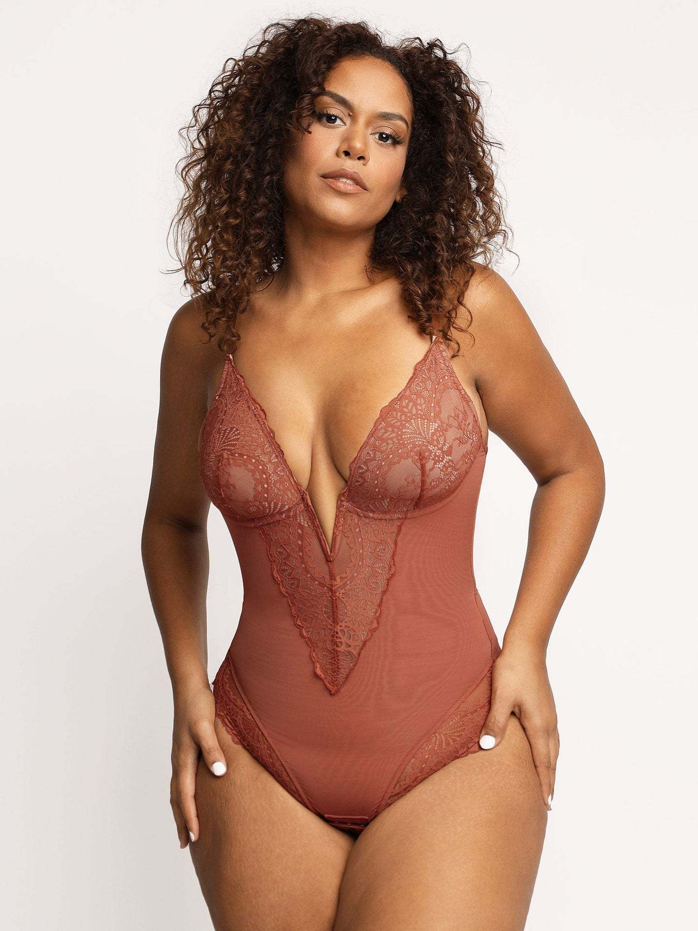 Shapewear Firm Control Smoothing Full Lace Thong Bodysuit - Sculpté