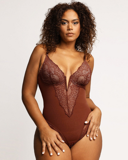 Shapewear Firm Control Smoothing Full Lace Thong Bodysuit - Sculpté